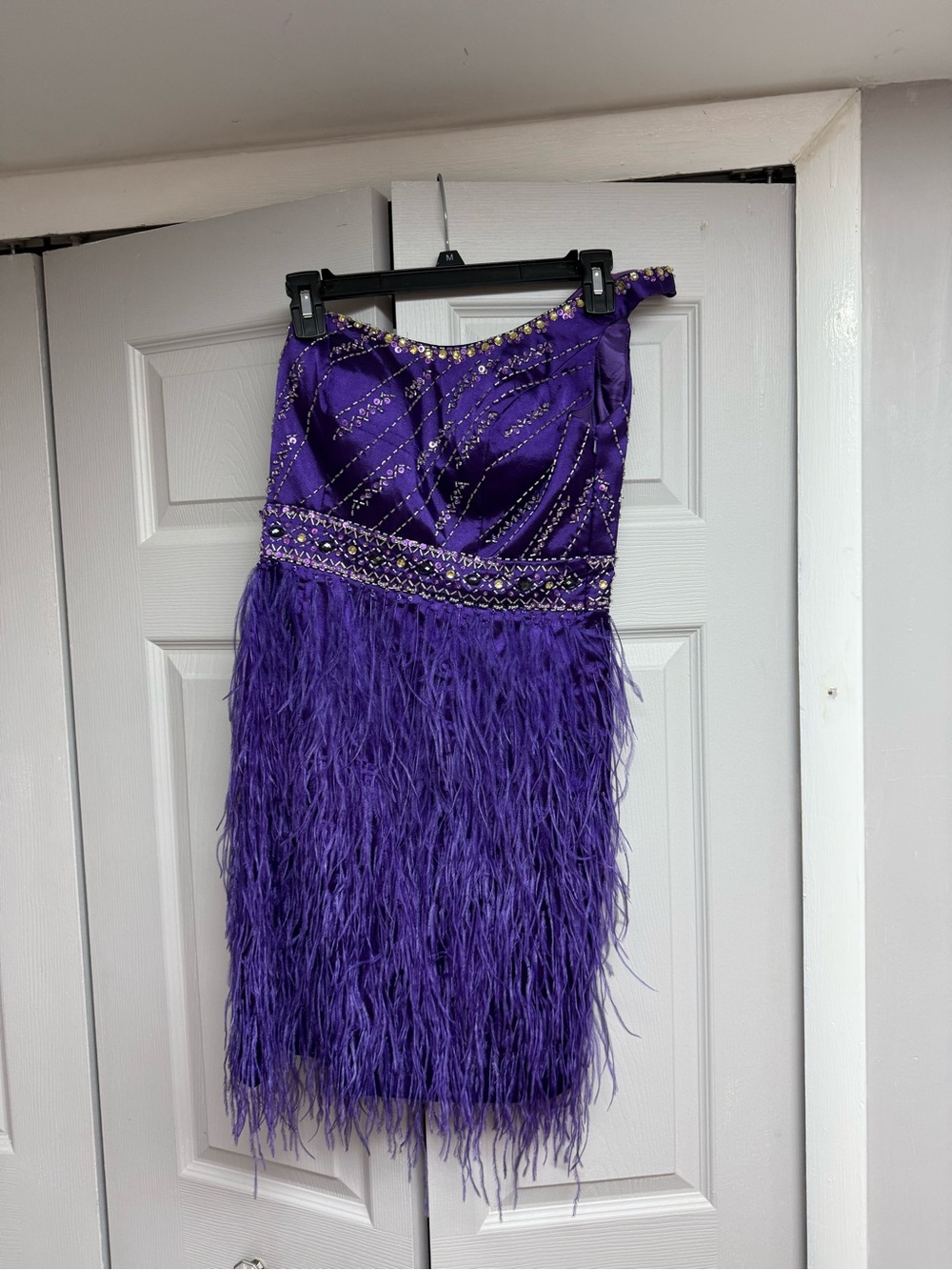 Dave & Johnny Purple Beaded Feather Mini Skirt